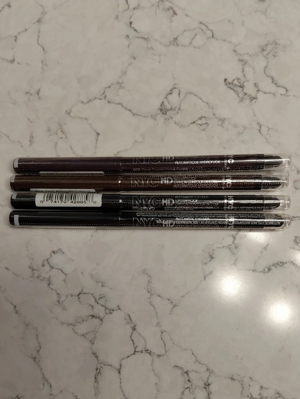 LOT Of 4 NYC New York Color Waterproof Eyeliner Pencils Black Deep Brown Purple